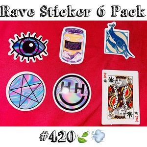 Super Cool Rave Stickers 6 Pack for Water Bottle, Laptop etc.